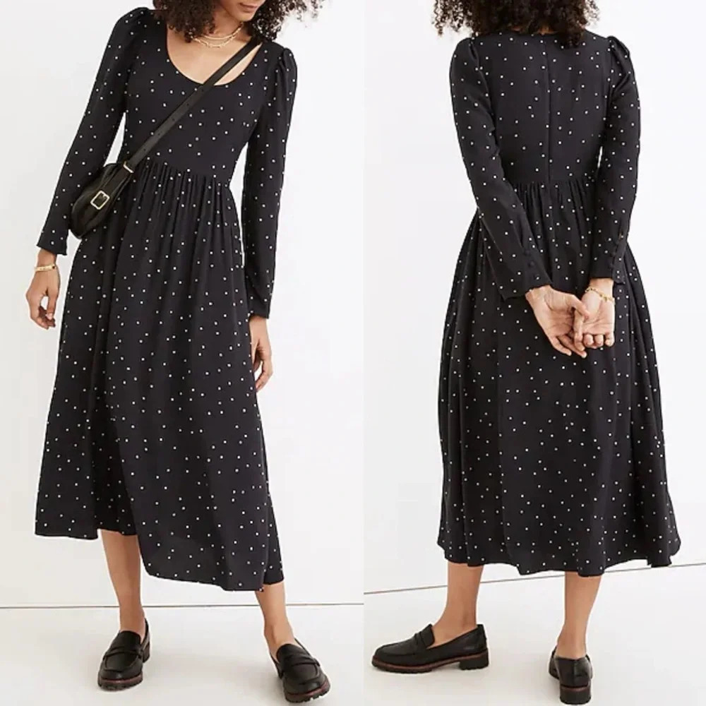 Madewell Alicia Long-Sleeve Midi Dress Night Stars Sz 0 Celestial Witchy Black